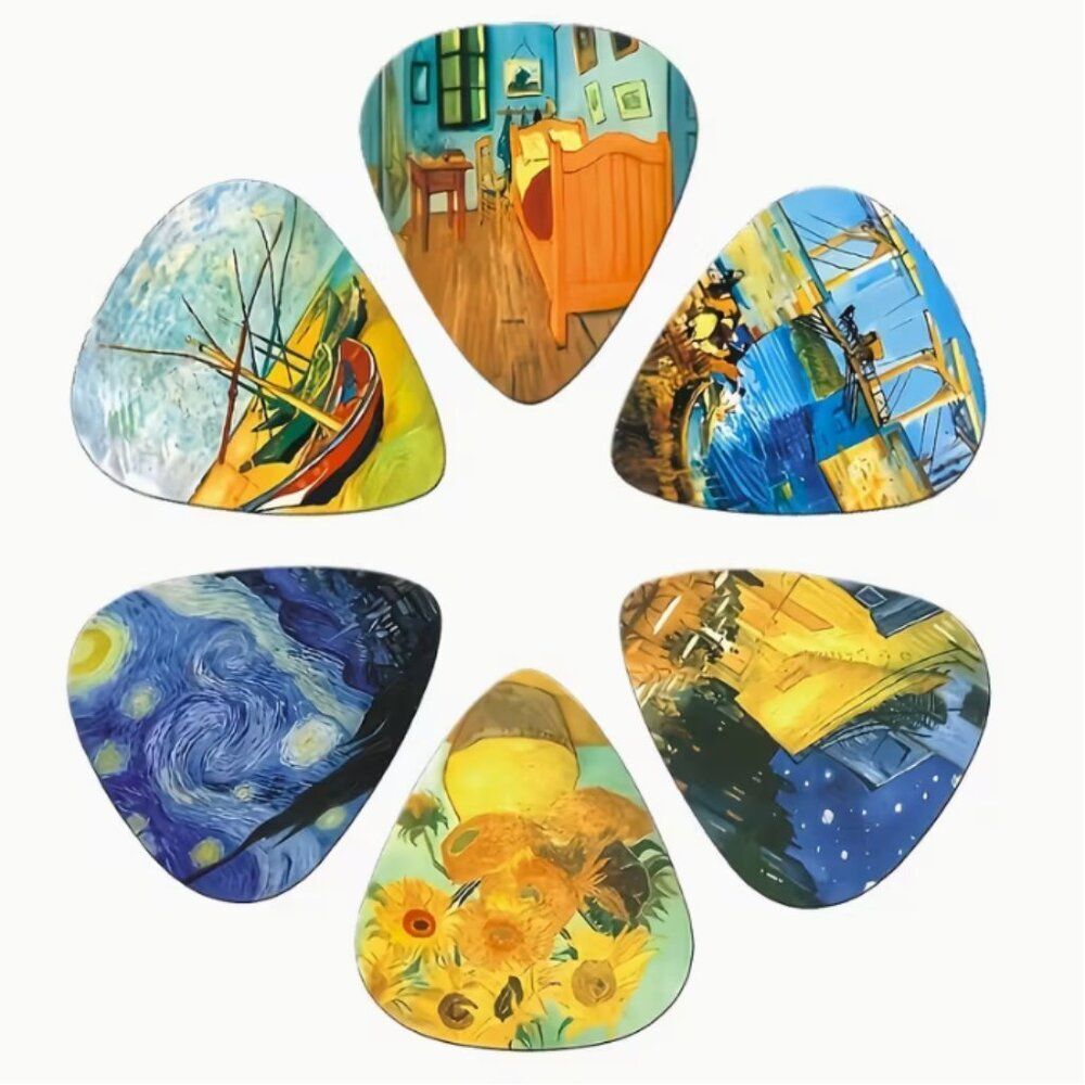 Van Gogh Guitar Picks Set 6pcs .71mm Dual Sided Art Plectrum Collection Giftable